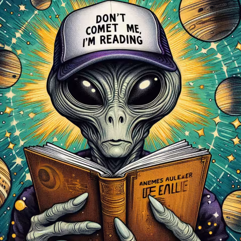 Alien reading a book.
